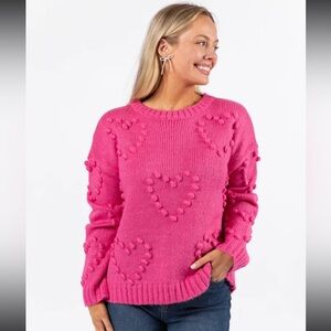 Pink Heart Patterned Women's Sweater